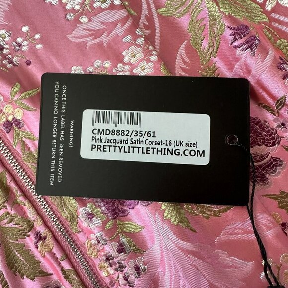 PrettyLittleThing Pink Floral Jacquard Satin Corset Top UK 16 USA 12 - Picture 6 of 6
